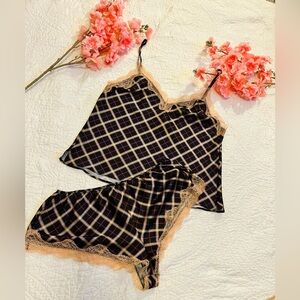 Victoria's Secret Black and Pink Plaid Cami and Shorts Set